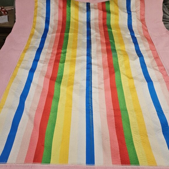 Vintage 60s 70s Rainbow Quilted Twin Full Size Coverlet Pink 66 X 80 Striped - Picture 5 of 10